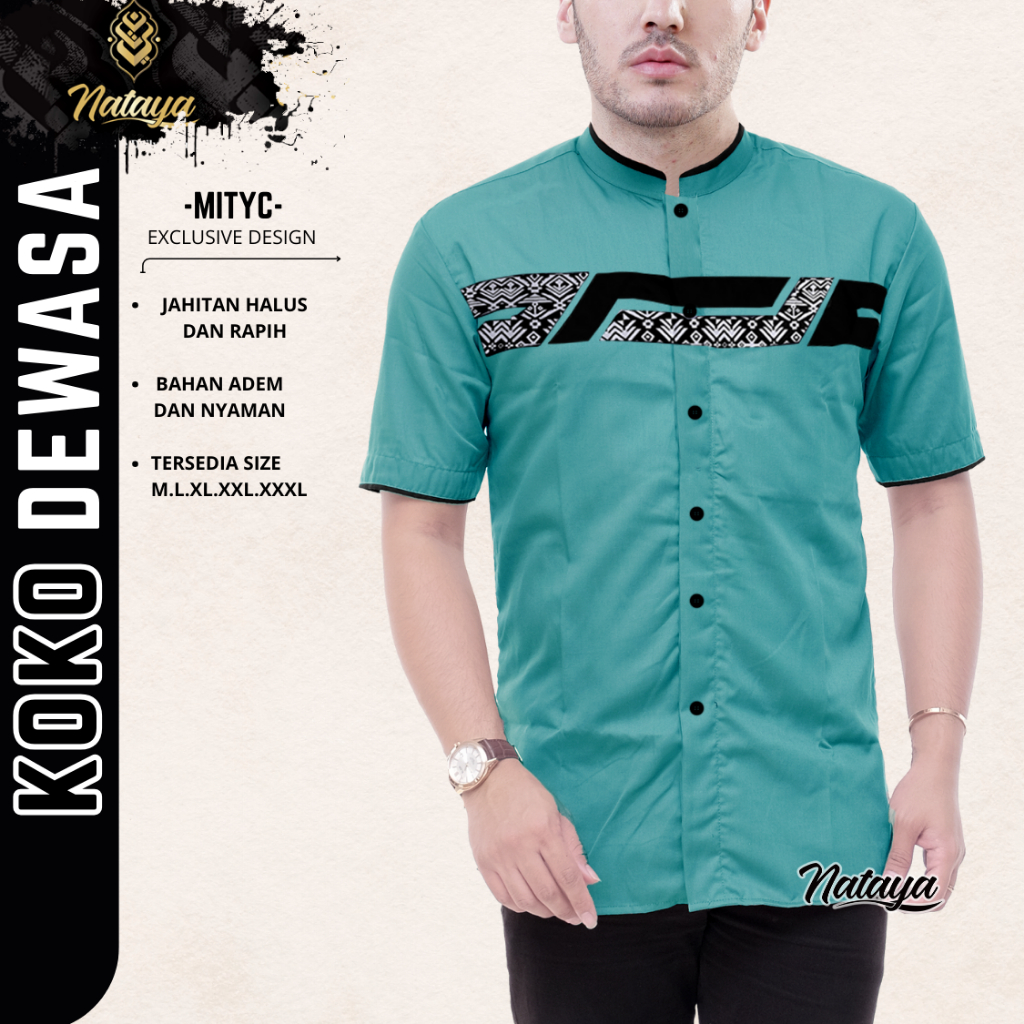 Nataya Baju Koko-Baju Koko Dewasa Lengan Pendek Motif Kombinasi Batik Size M L XL XXL