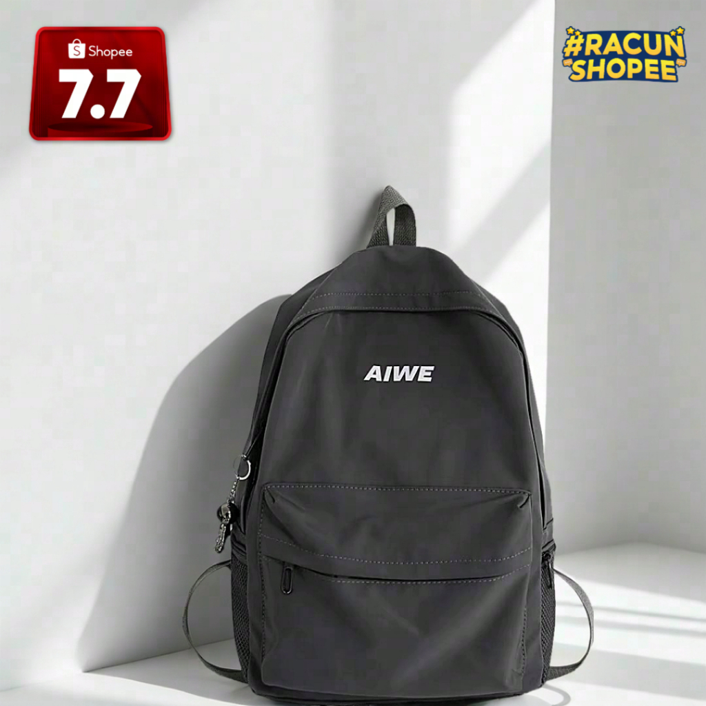 Ara Tas Ransel Sekolah Unisex Aiwe Abu Backpack Tas Punggung Cewek Cowok Tas Gendong Pria Wanita