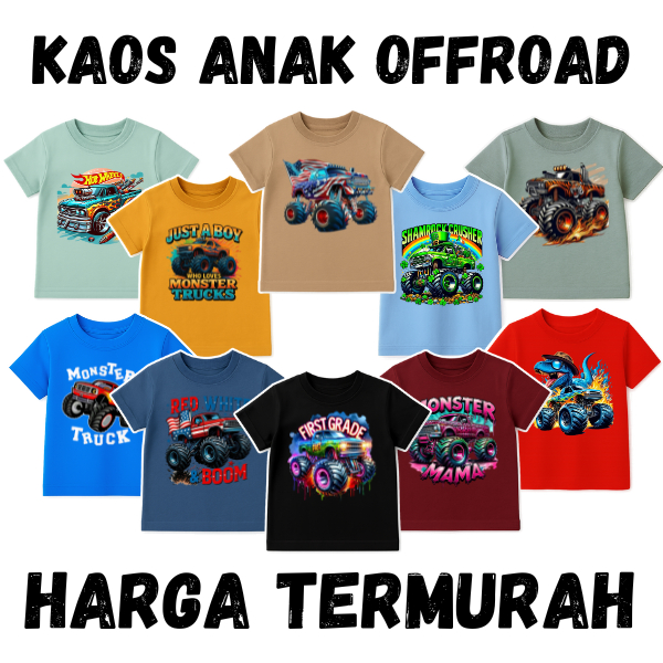 Kaos Distro Anak Laki Laki Baju Kaos Anak Motif Car Offroad Bahan Combad Premium Usia 3-12 Tahun