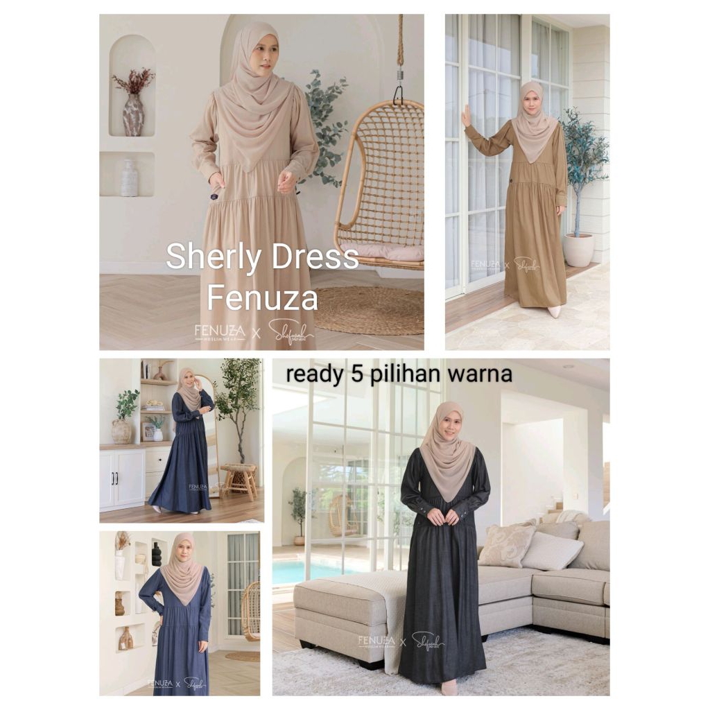 [Agen Resmi] Sherly Dress by Fenuza Muslim Wear Gamis Only Bahan Soft Denim Busui & Wudhu Friendly