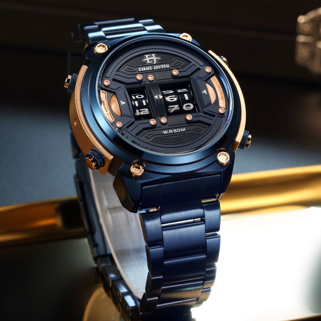 Jam Tangan Evans Jayden Jam Tangan Pria 9594 Rantai Stainless Steel Chronograph Kaca Sapphire Water 