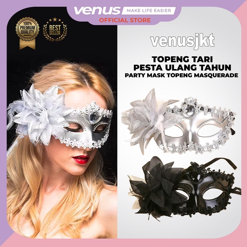 VENUSJKT - Topeng Pesta Wanita Setengah Wajah Masker Mata Putri untuk Ulang Tahun, Tari, Acara Masqu