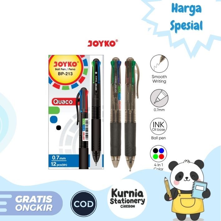 

Joyko Ball Pen / Ball Point / Pulpen Pena BP-213 Quaco 0.7 mm 4 Warna Colors Satuan