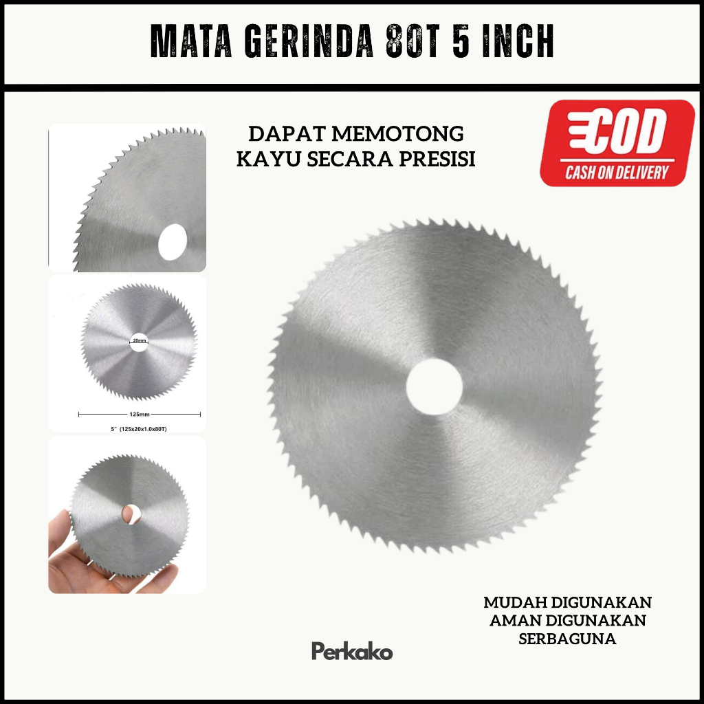 Mata Gerinda Potong Kayu 5 Inch 80T Saw Blade Pemotong Belah Kayu Gerinda Tangan