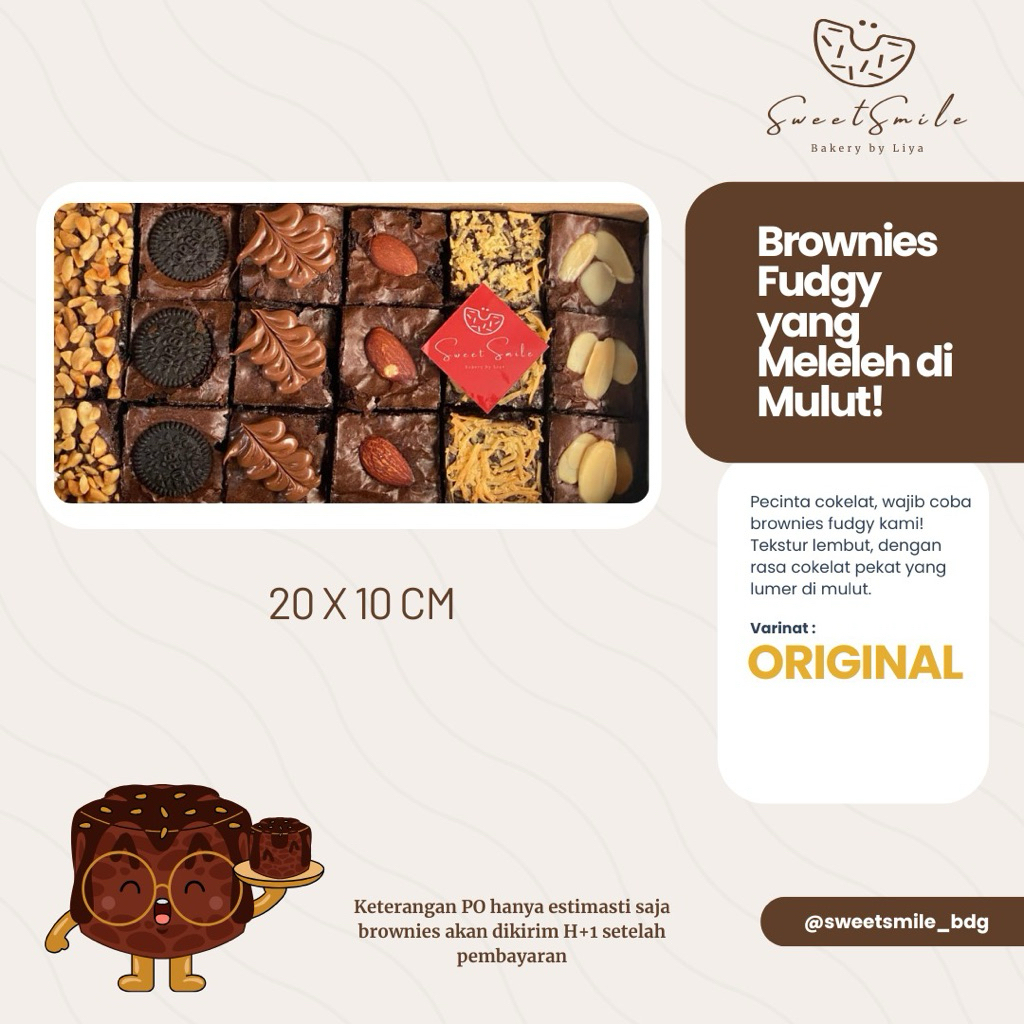 

fudgy brownies original TANPA topping (size 20x10cm)