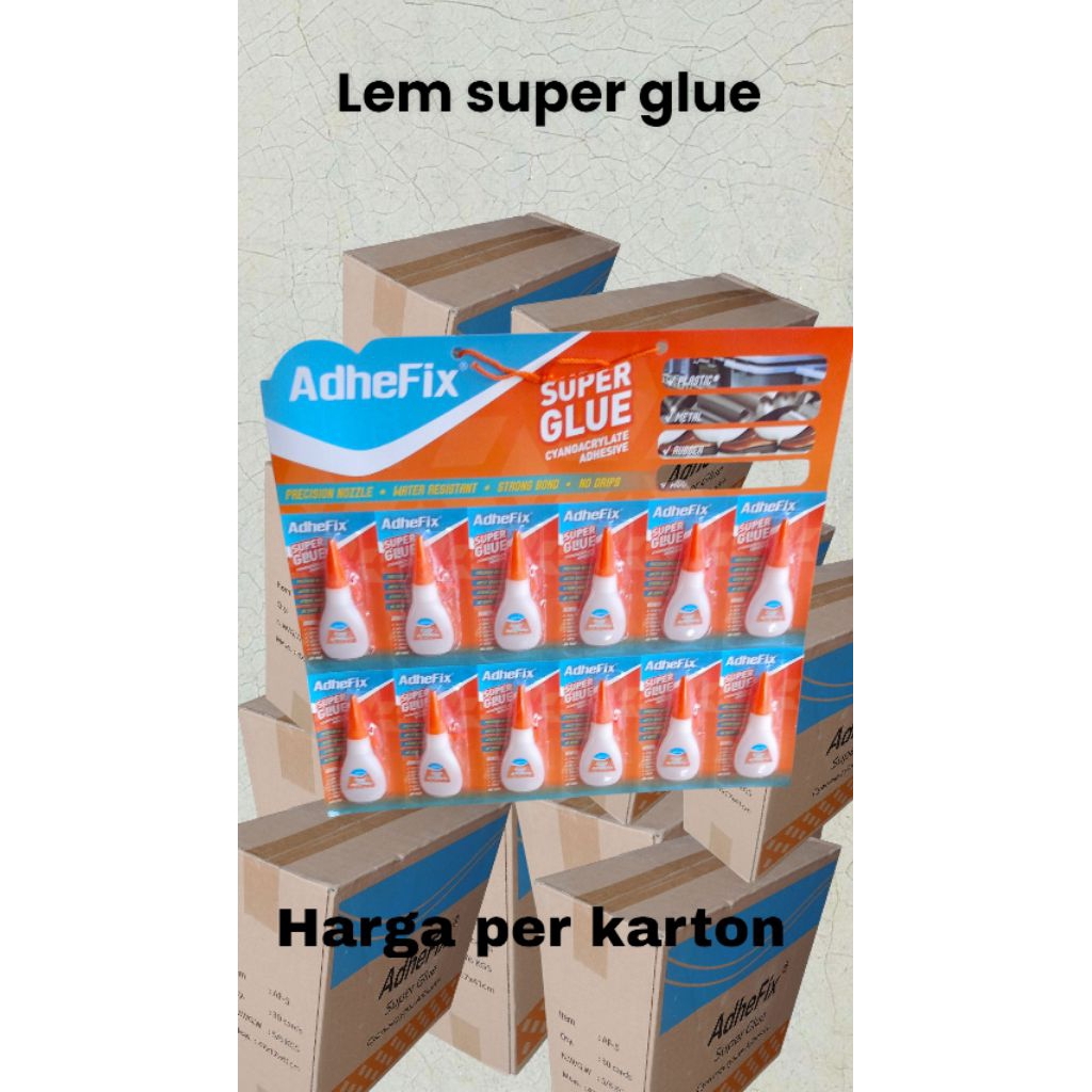

1 krtn lem super glue merk adhefix ( 30 lembar)