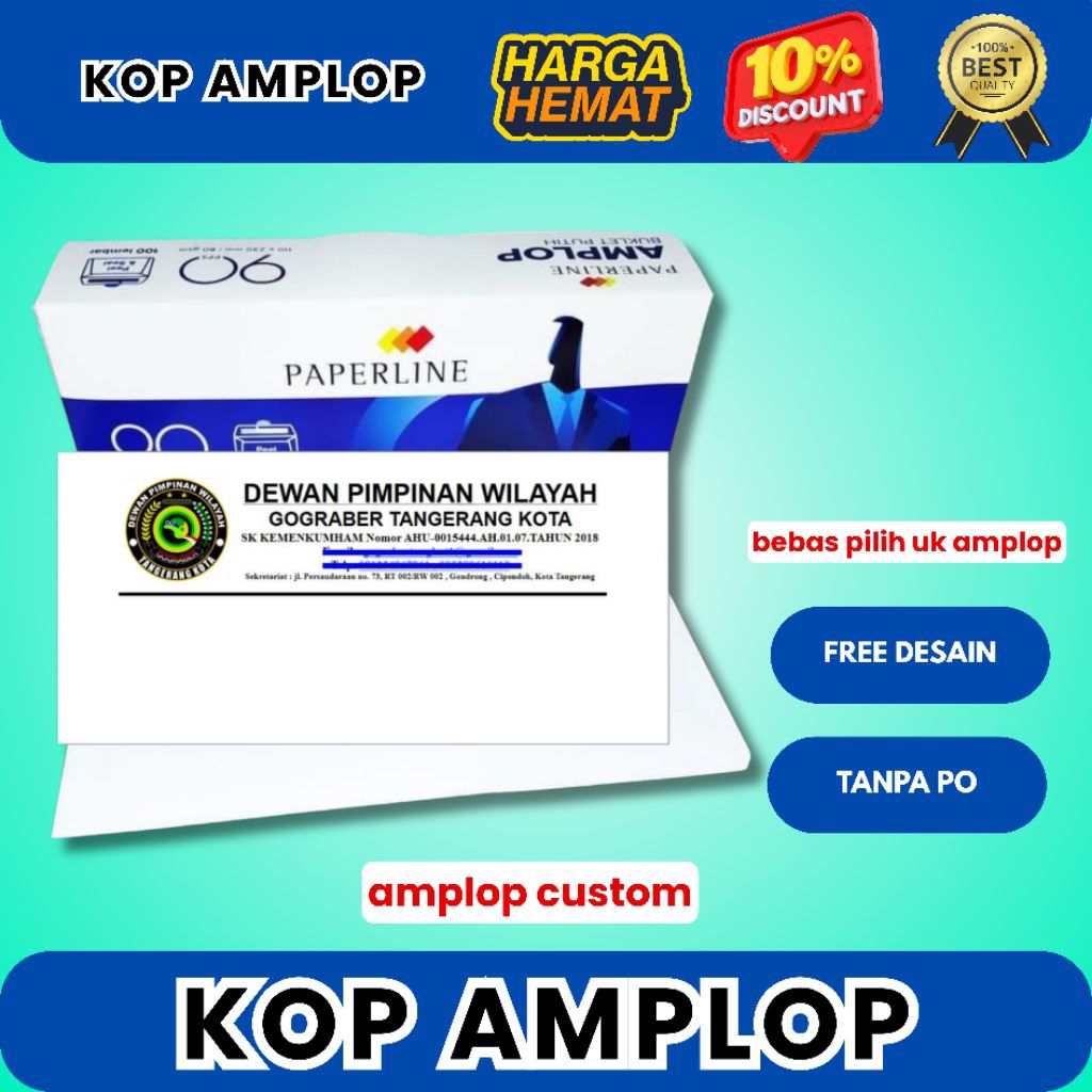 

cetak kop amplop / desain free / sehari jadi