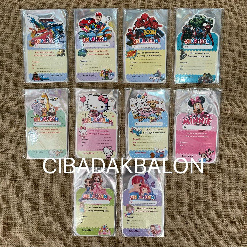 Kartu Undangan Pesta Karakter / Party Invitation Card / Car Tayo Spiderman Avengers Animal Hello Kit