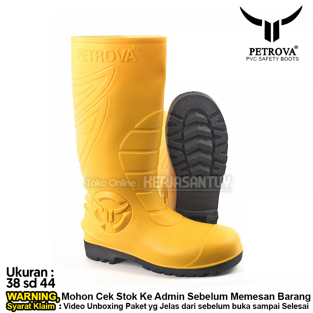 Sepatu Boot Safety Karet PETROVA ULTIMATE Kuning Kualitas Terbaik / PVC Rain Boots Unisex Pria Wanit