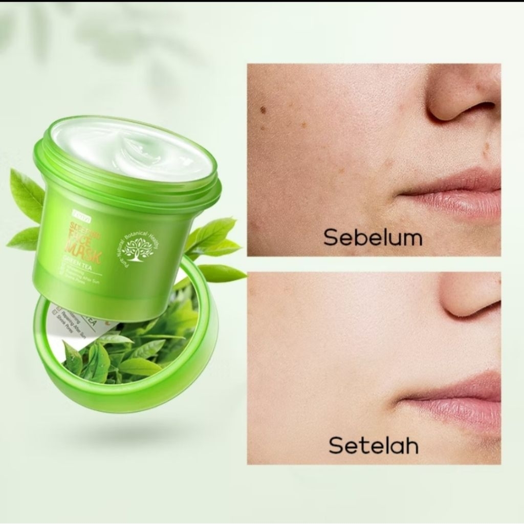 Fenyi green tea sleeping mask pelembab wajah tanpa bilas laikou bpom mencerahkan wajah