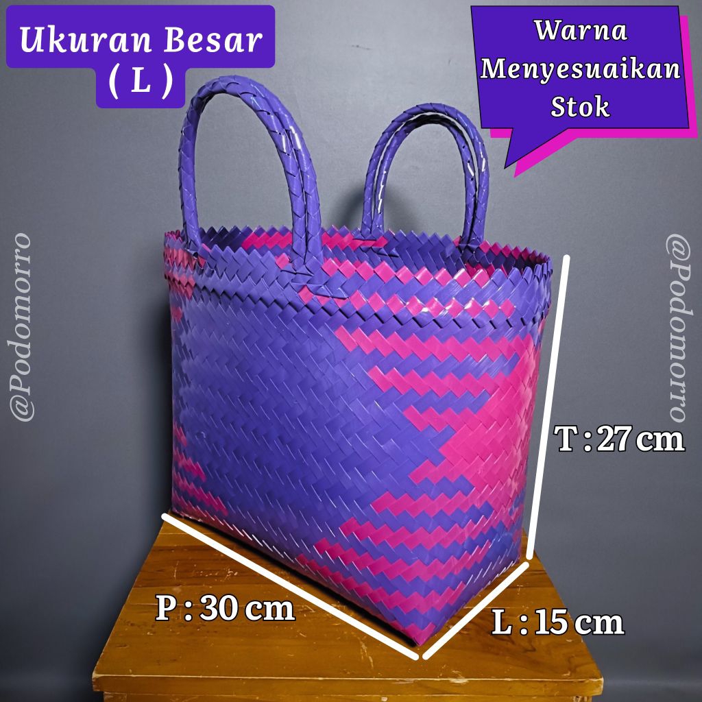Tas Anyaman Kaca Glossy / Ukuran L / Tas Hajatan / Tas Souvenir / Keranjang Belanja