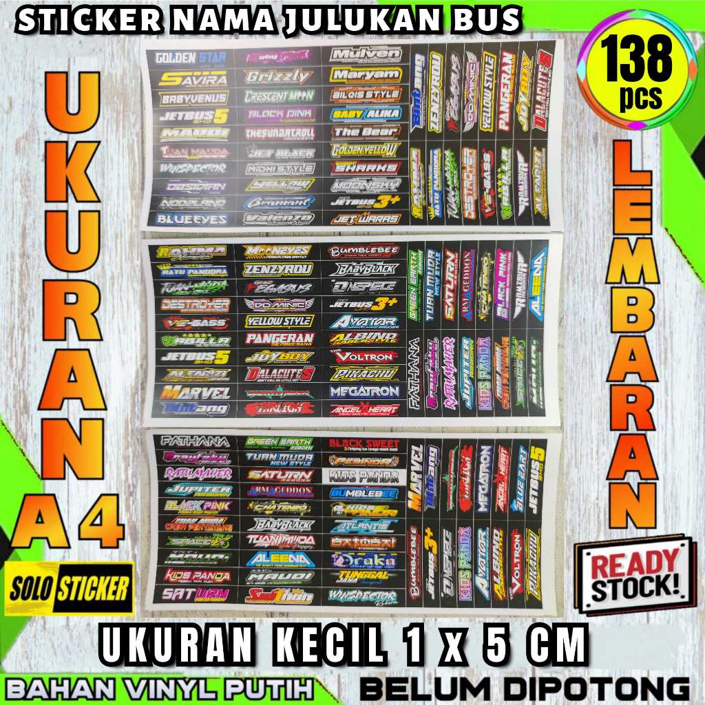 

Sticker Nama Julukan Bus Ukuran A4 Isi 138 pcs Lembaran Belum Dipotong