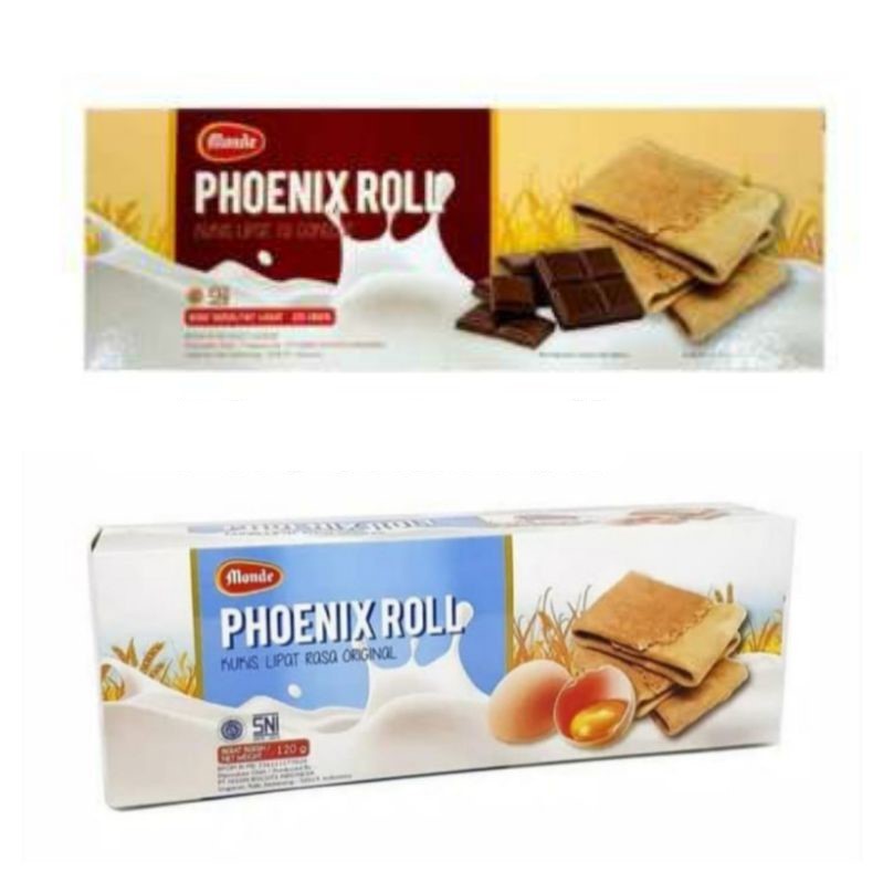 

Biskuit Kukis Lipat MONDE PHOENIX ROLL 120 gr Original & Cokelat