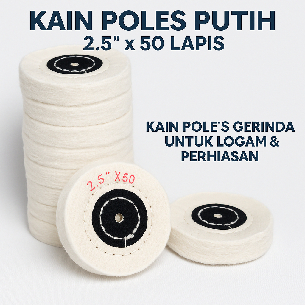 Kain Poles Putih 2.5" x 50 Lapis – Kain Poles Gerinda untuk Logam & Perhiasan