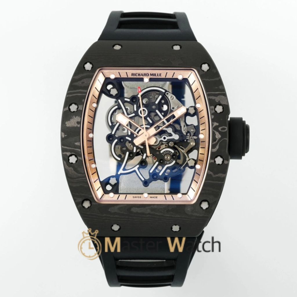 ZF Factory RichardMille Bubba Watson Black NTPT Carbon Skeleton Dial Black Rubber Band (Gold Inner B
