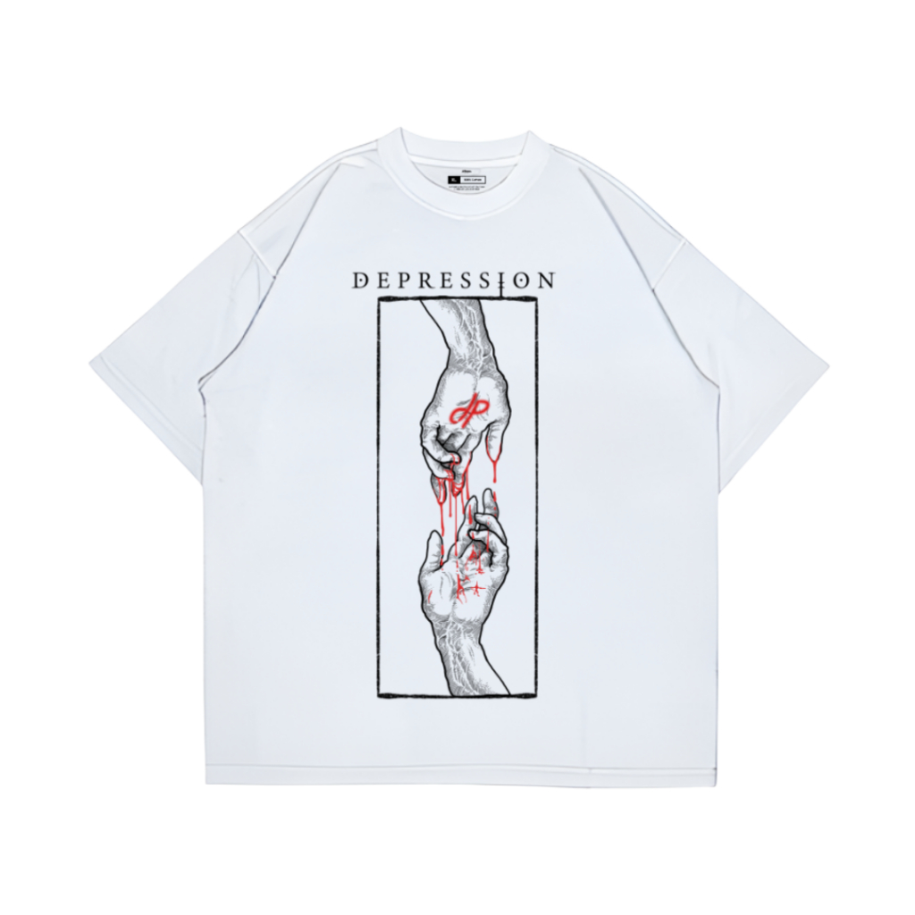 Kaos DEPRESSION Putih | Hand Dp