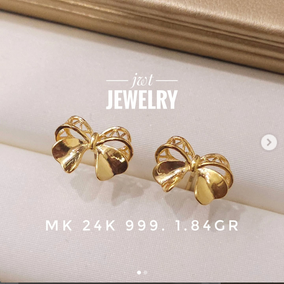 GIWANG ANTING TUSUK EMAS 24K 24 KARAT 24KARAT MODEL PITA RIBBON CANTIK MANIS