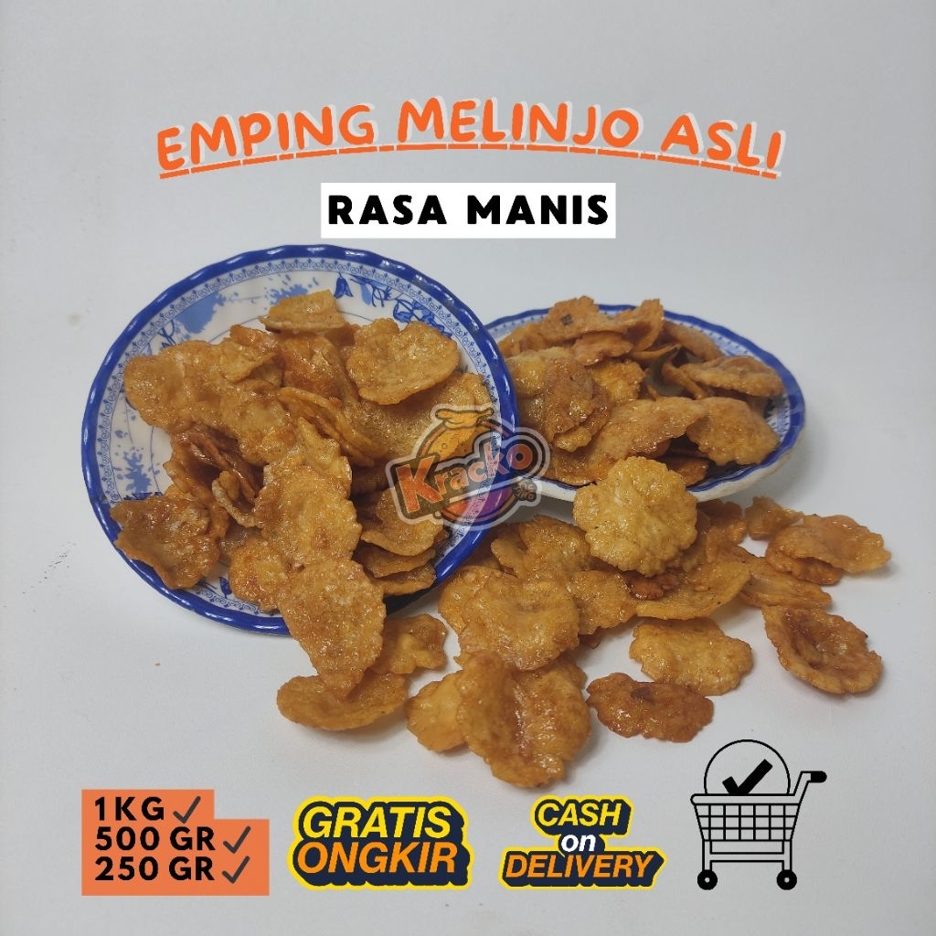

KRACKO Emping Mlinjo Melinjo Geprek Gepeng Kecil 1 Kg 500 Gram 250 Gram Rasa Manis Gurih Renyah Mlinjo Asli