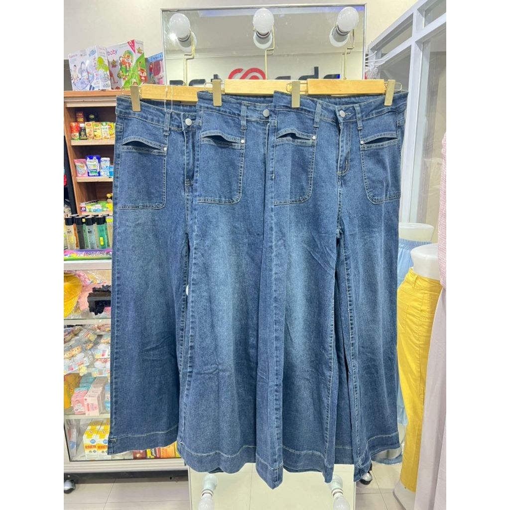 Celana jeans kulot wanita saku depan/Celana jeans wanita
