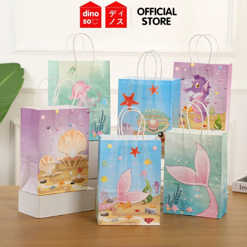 

DINOSO 6pcs Tas Hadiah Kertas Ekor Putri Duyung Tas Kemasan Makanan Ringan Portabel Perlengkapan Pesta Ulang Tahun Tema Laut untuk Anak-anak