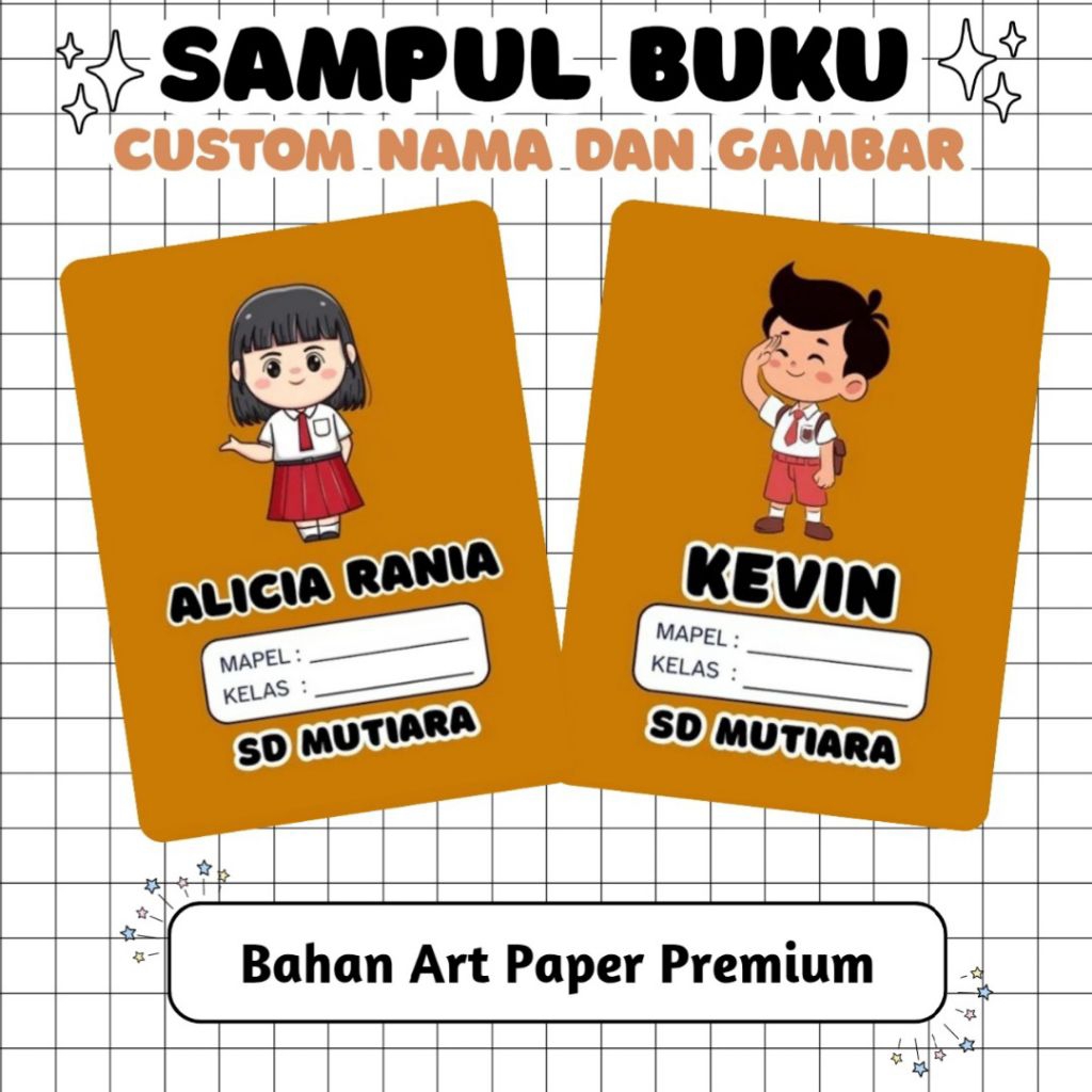 

Sampul Buku Coklat Custom Nama Anak SD atau MI - Sampul Coklat Anak Satu Lembar