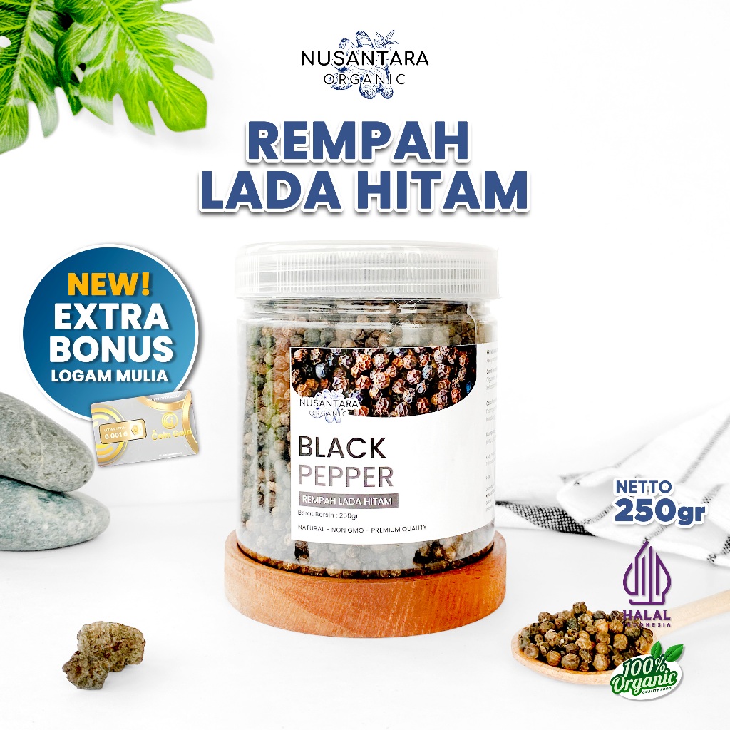 

Nusantara Organic Lada Hitam Organik Whole Biji Utuh Rempah Rimpang Alami Black Pepper 250gr