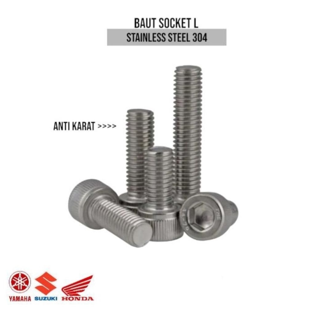 (1 Pcs) Baut Socket M6 x 75 / M6 x 80 / M6 x 85 / M6 x 90 BAUT SOKET Kunci L 5 STAINLESS 304 Soket M