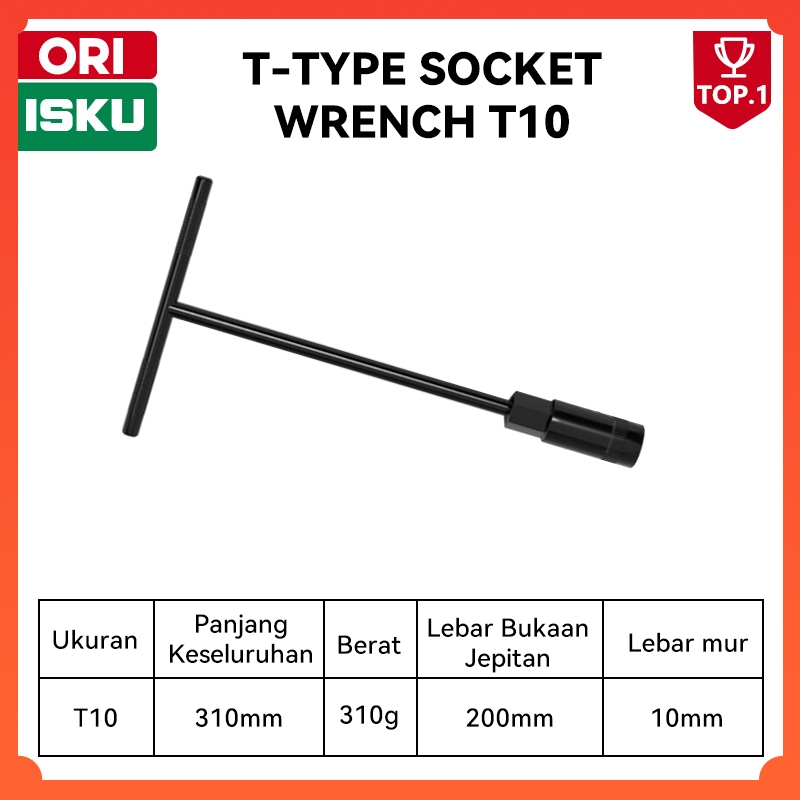 ISKU Kunci T 10mm Kunci Sok T Wrench T-Type Socket Panjang 290mm Perkakas Bengkel Motor Buka Baut Me