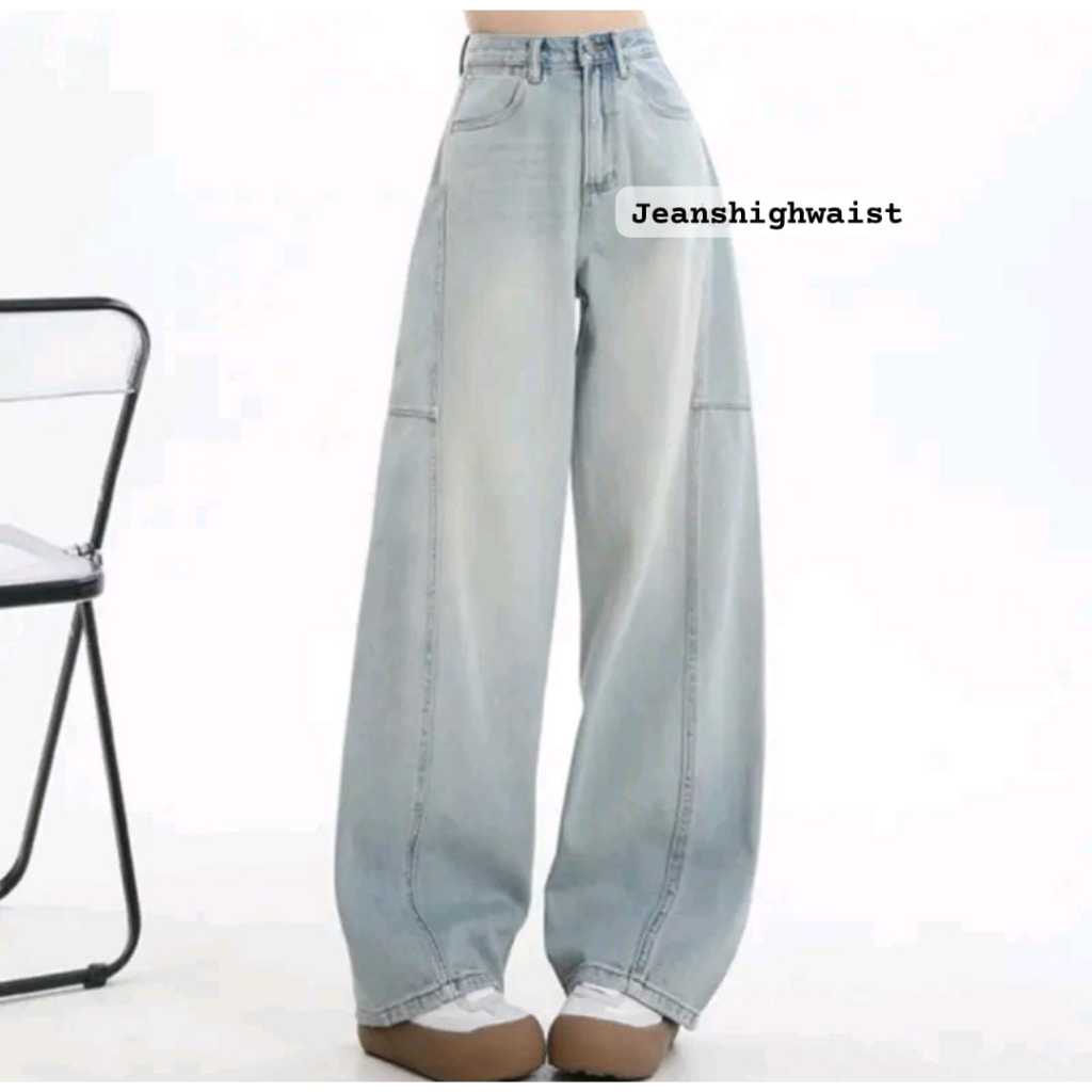 [UNISEX] Baggy barrel miss eldhini pants jeans raw denim pria dan wanita barrel outfit gombrong wide