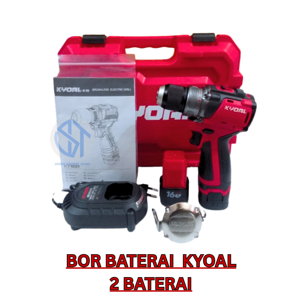 KYOAL Mesin Bor 2 Baterai Cordless Drill Brushless Mesin Bor Cas 16volt Multifungsi - KY-1601