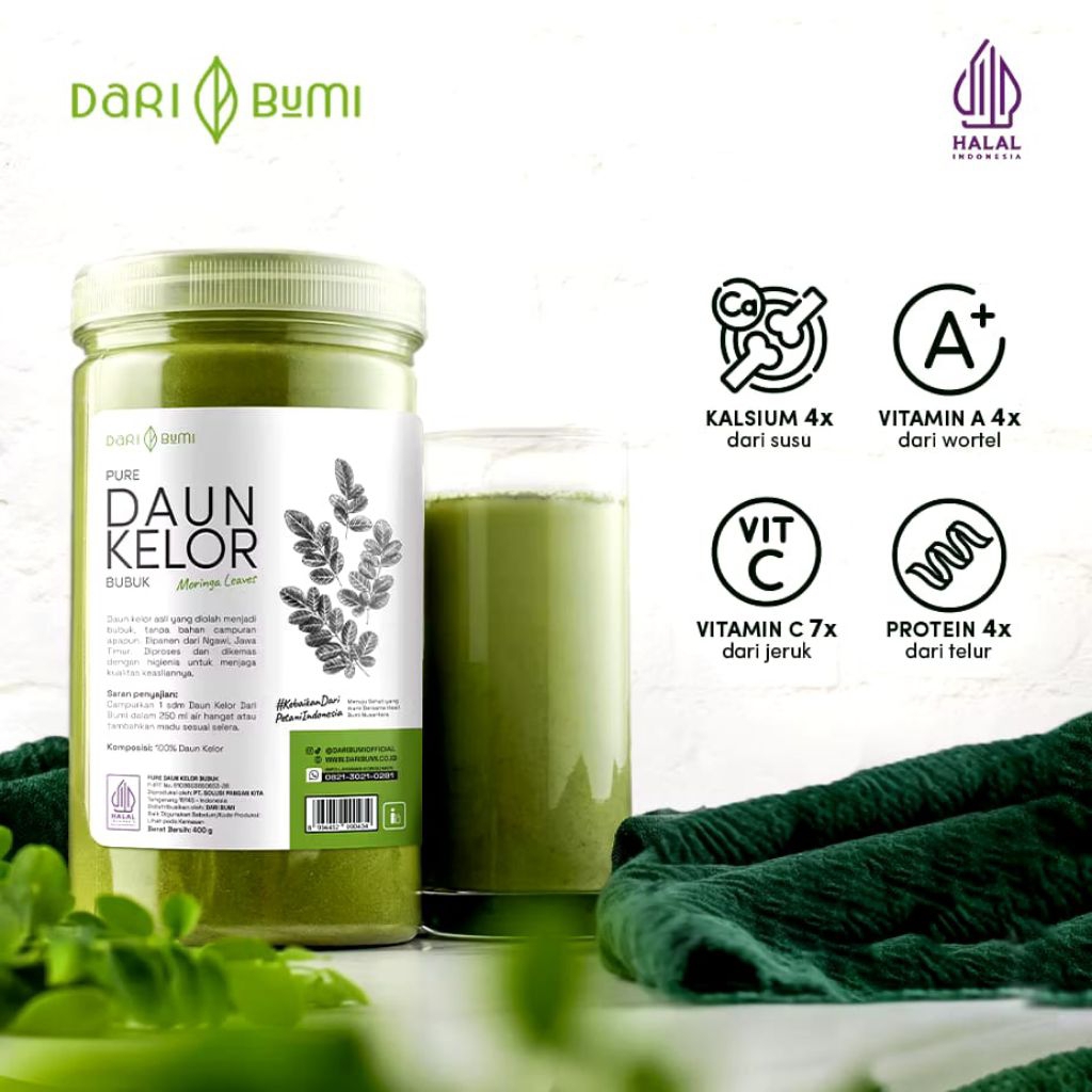 

Daun Kelor Moringa Bubuk Organik 400gr Premium Pure Organic Dari Bumi