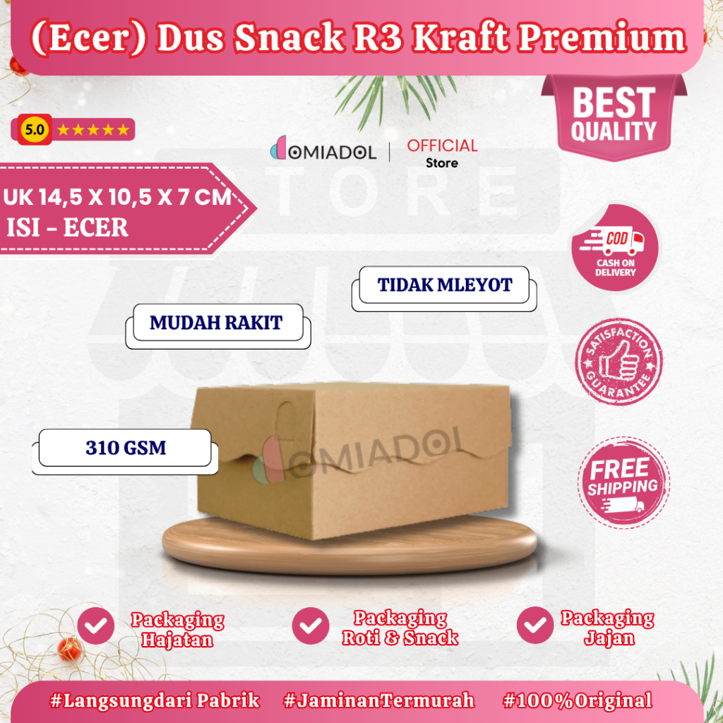 

Ecer - Box Dus Kue R3 Kraft Premium 310 Gsm - Ukuran 14,5x10,5x7