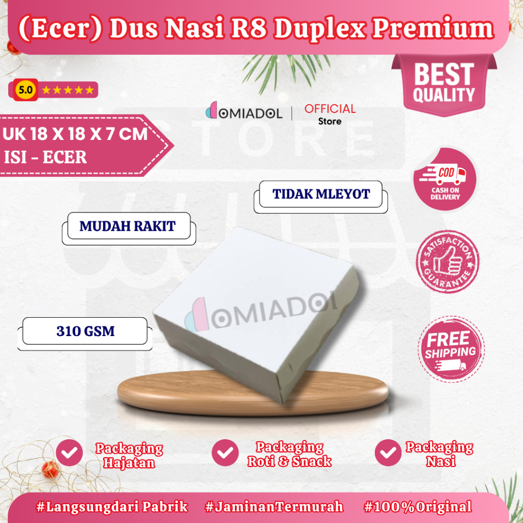 

Ecer - Box Dus Nasi Kotak R8 Putih Premium - Ukuran 18x18x7