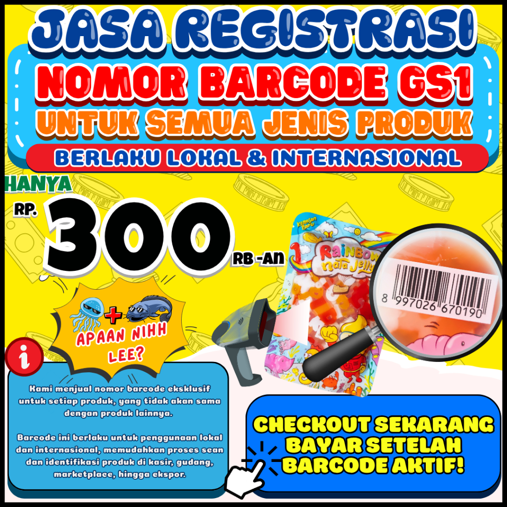 RegistrasiNomorBarcodeGS1Untuk Printer Barcode Codeshop GS1 - Barcode GS1 EAN13 untuk Mesin Printer 
