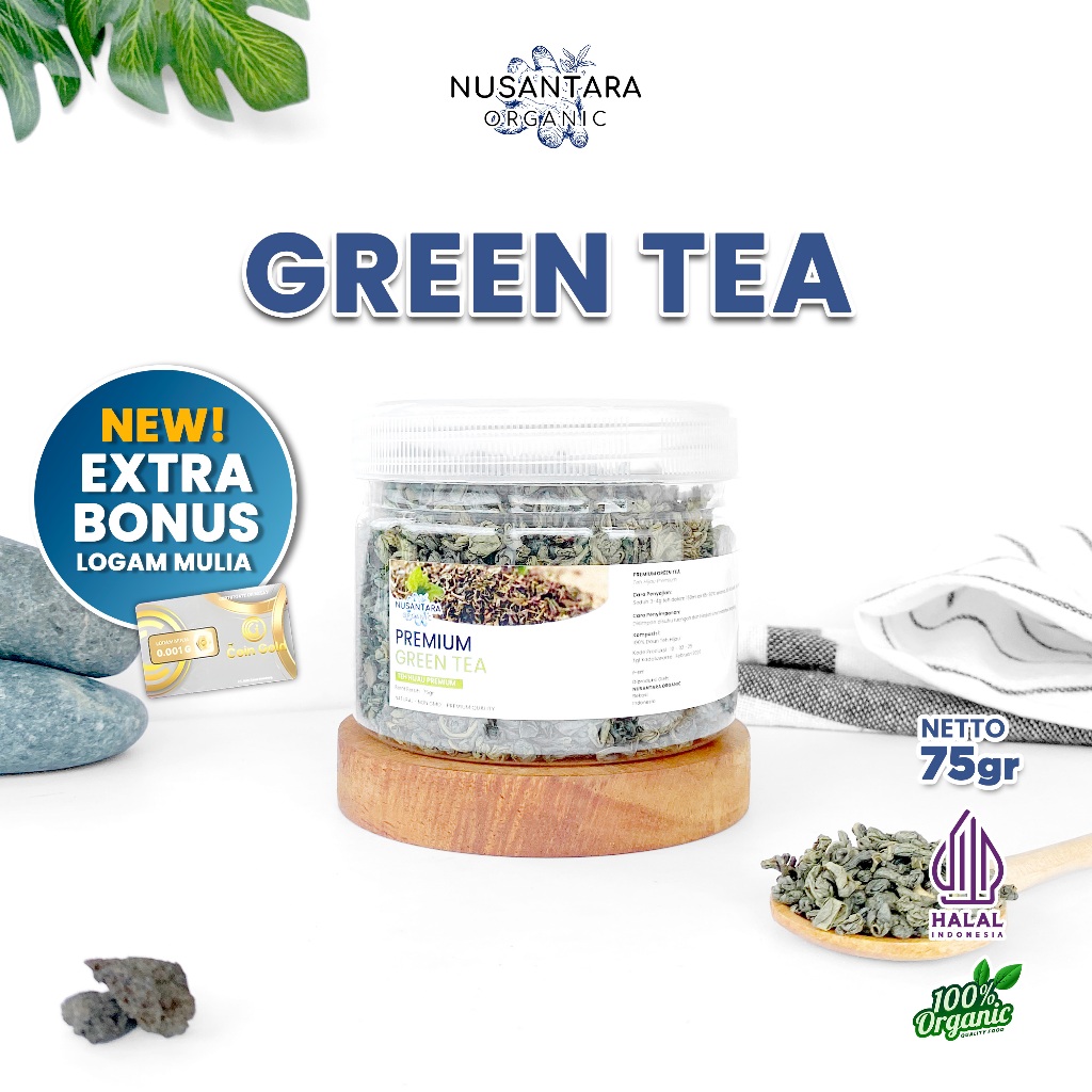 

Nusantara Organic Green Tea Organik Teh Hijau Dried Herbal Alami Asli Siap Seduh 75gr