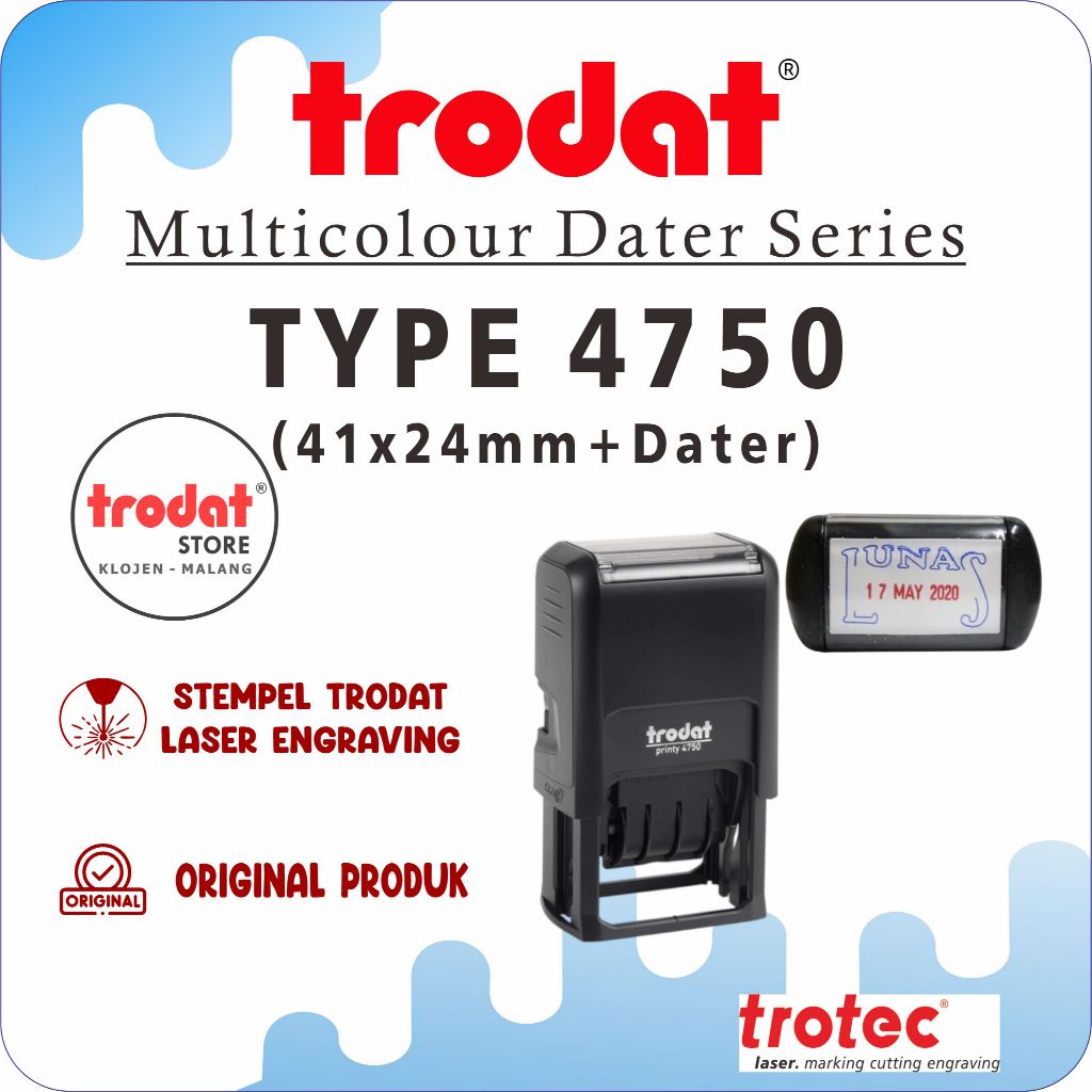 

Stempel Trodat 4750 (41x24 mm) Stempel text + tanggal bulan tahun