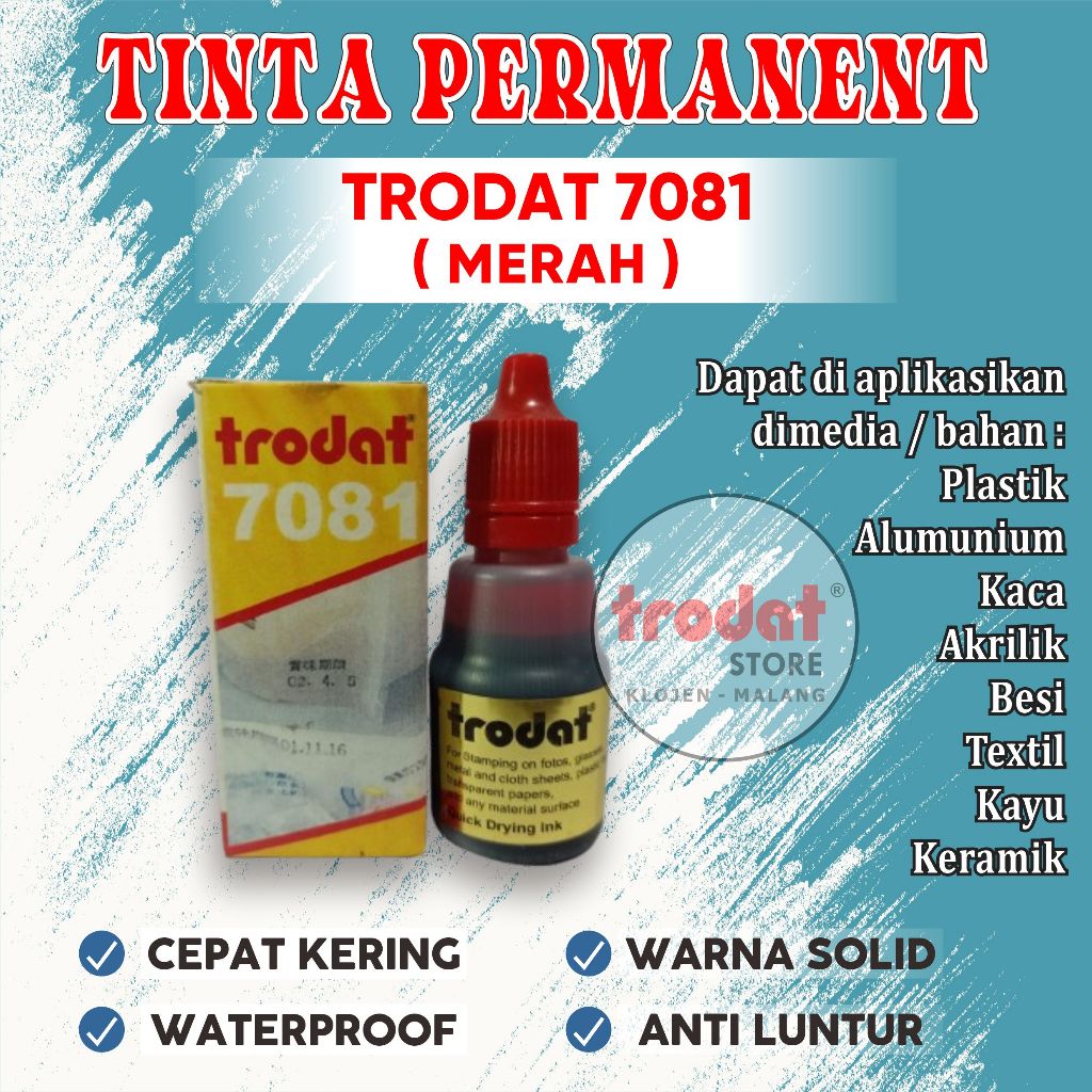 

Tinta Trodat 7081 RED, Tinta Permanen Untuk plastik, gelas , kertas foto, kertas glossy dll