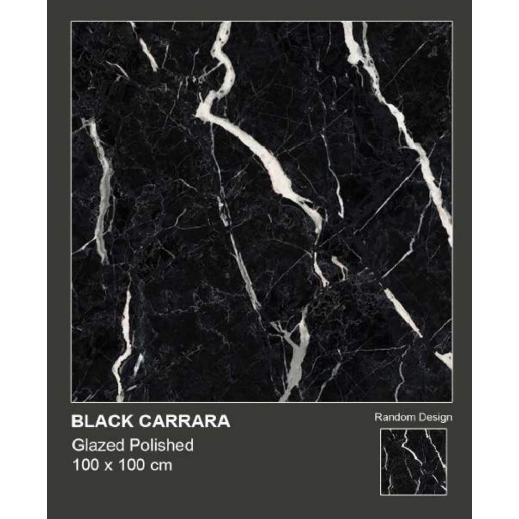 GRANIT MEREK VALENTINO GRESS TYPE BLACK CARRARA UKURAN 100X100 GLAZED POLISHED