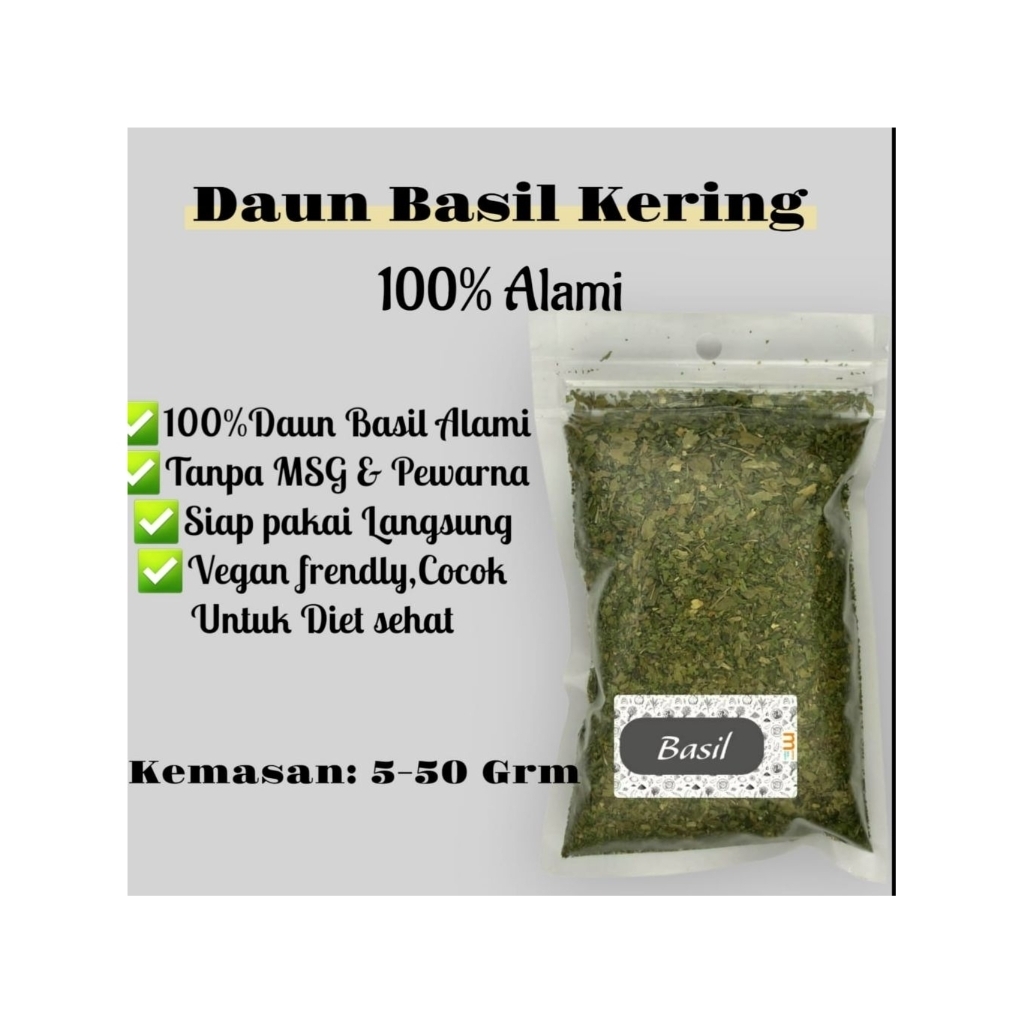

Daun Basil kering Rempah Bumbu Dapur Organik Murni Alami Tanpa campuran Non-MSG