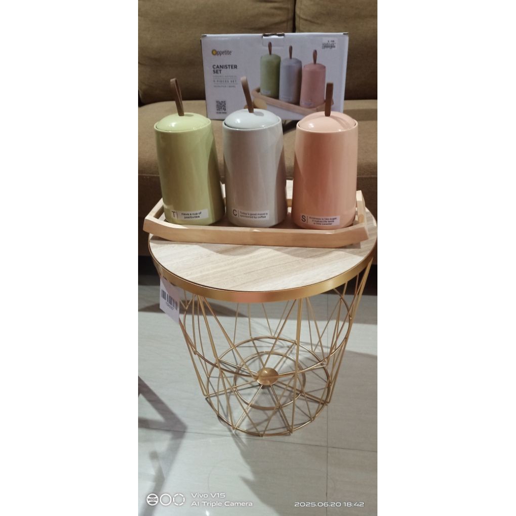 Toples keramik Nora informa 850ml canister set dengan nampan kayu gratis paking kayu