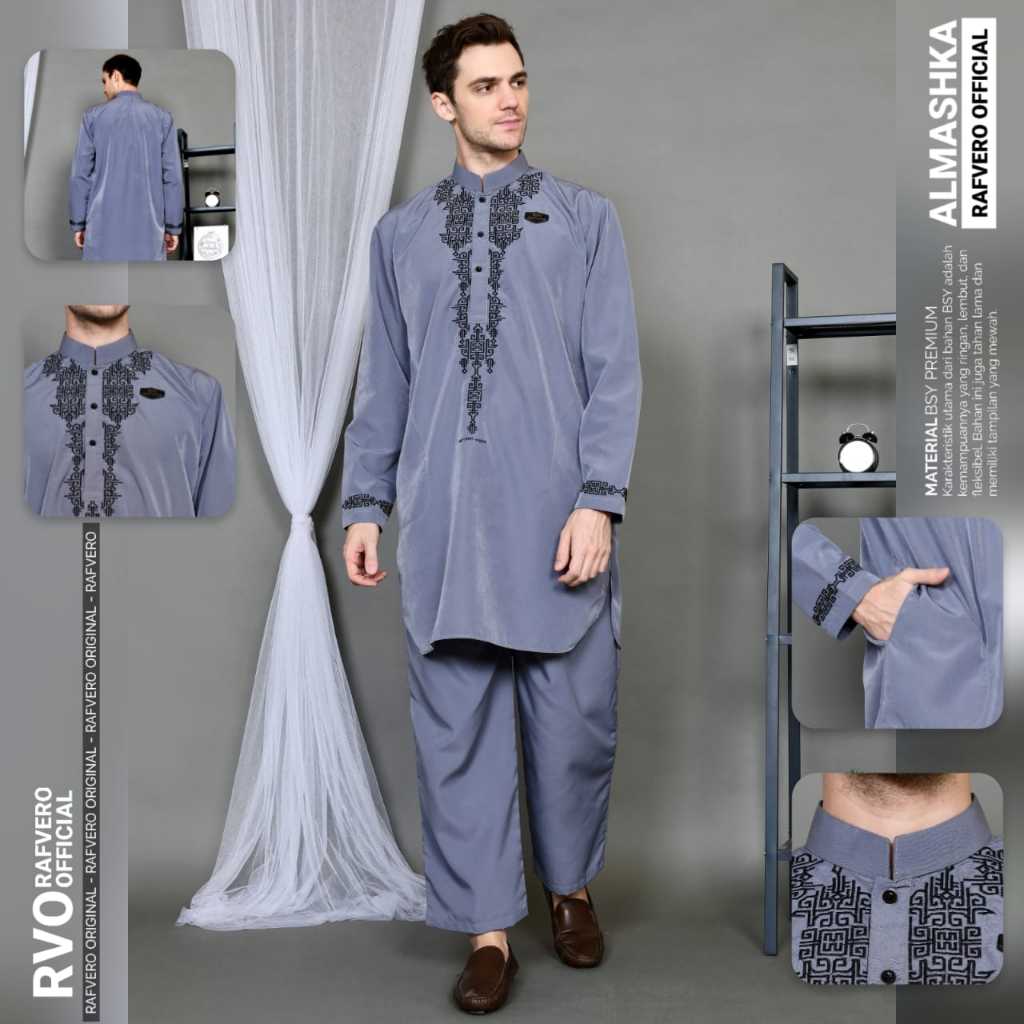 Setelan Kurta Dewasa - Baju Muslim Pria - Setelan Pakistan Dewasa Almashka Original Rafvero
