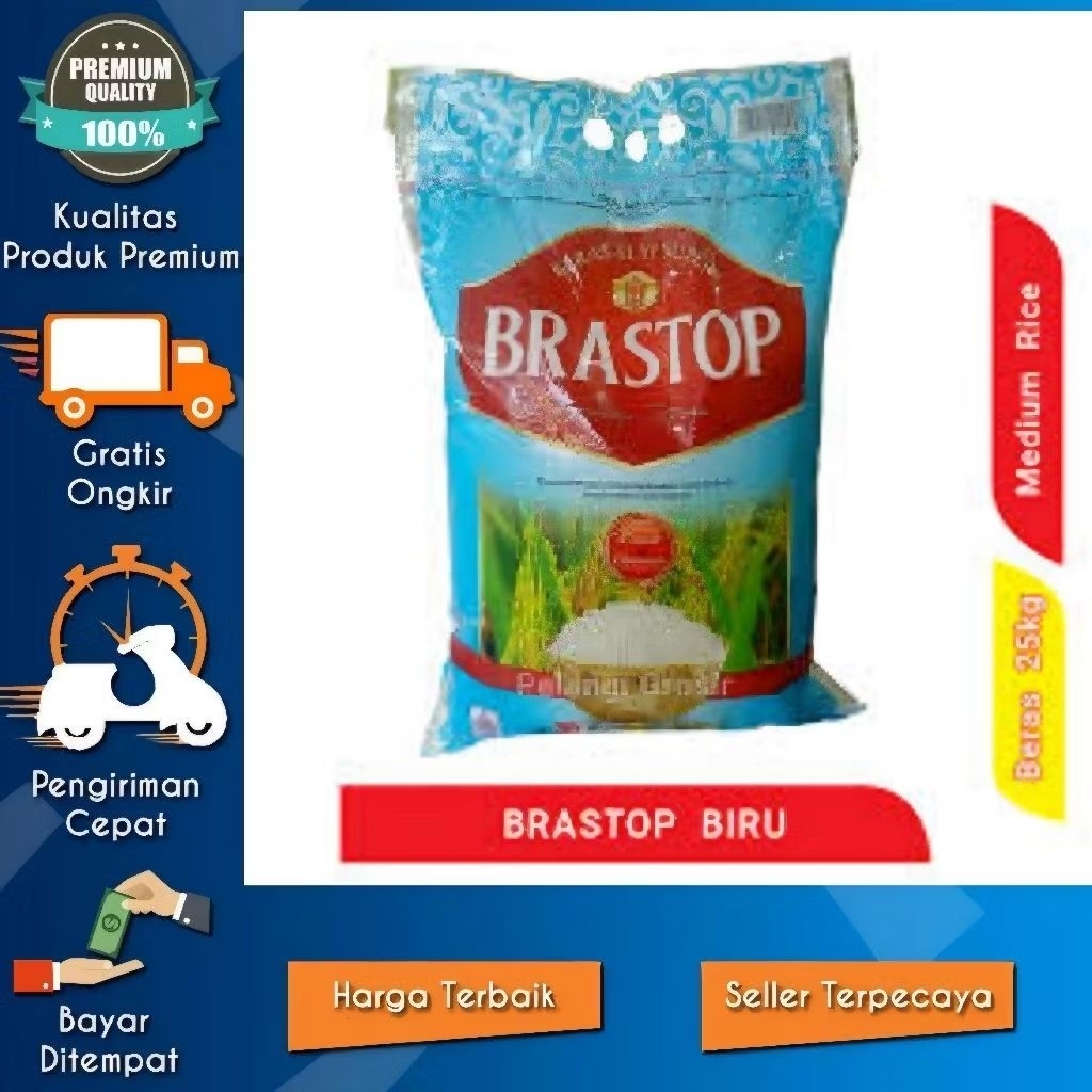 

Beras Ekonomis Brastop Biru/Kuning 5kg Pulen Rice