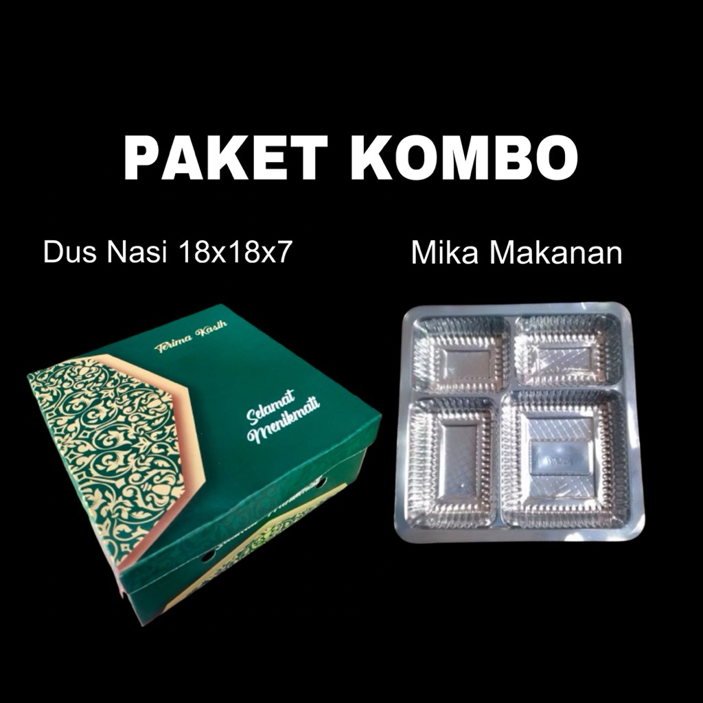 Paket Kombo A||Paket Dus Nasi dan Mika Makanan||Kardus Nasi Uk 18x18x7||Mika Sekat 4||