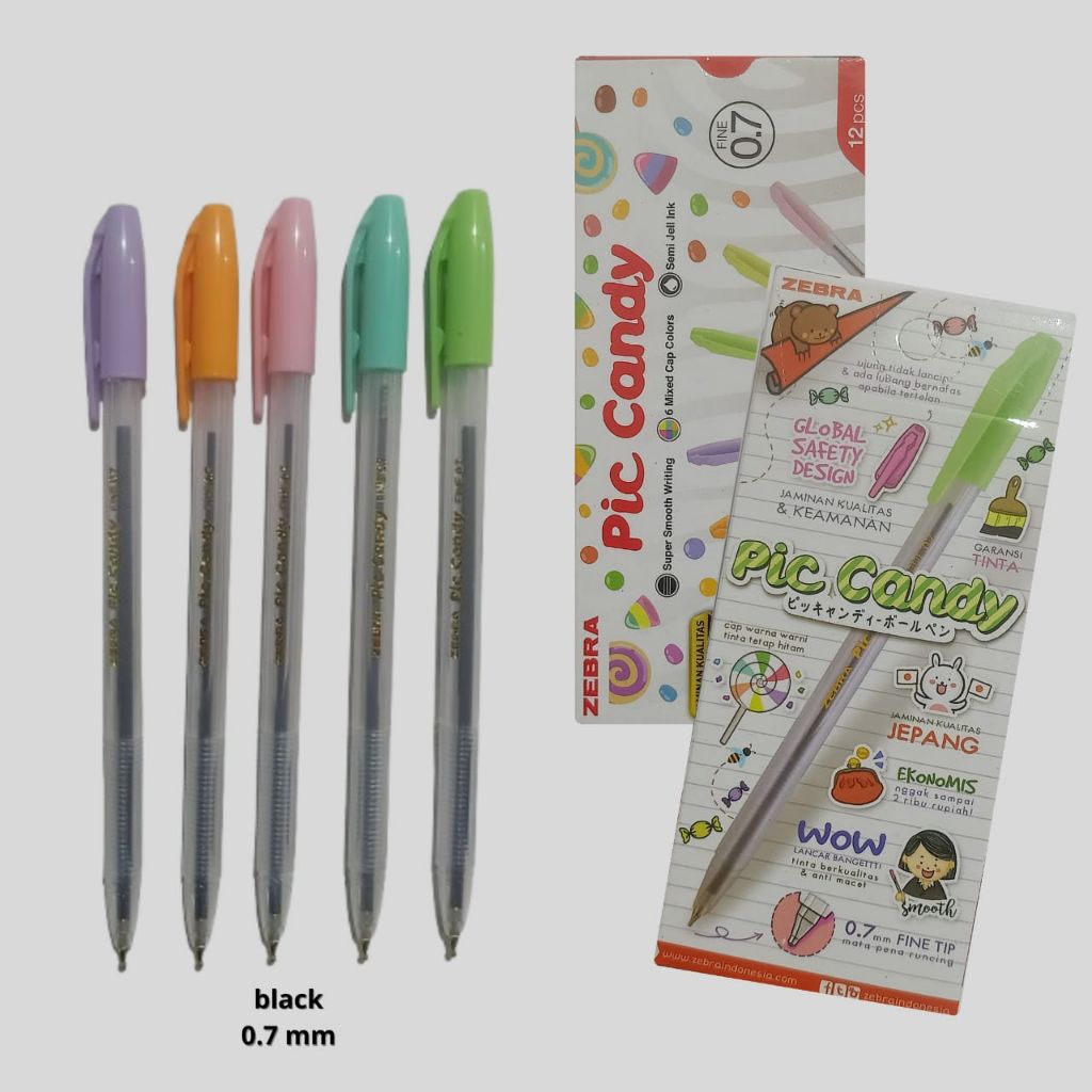 

BALLPOINT / PULPEN PIC CANDY ZEBRA ISI TINTA HITAM || PULPEN 0.7 mm