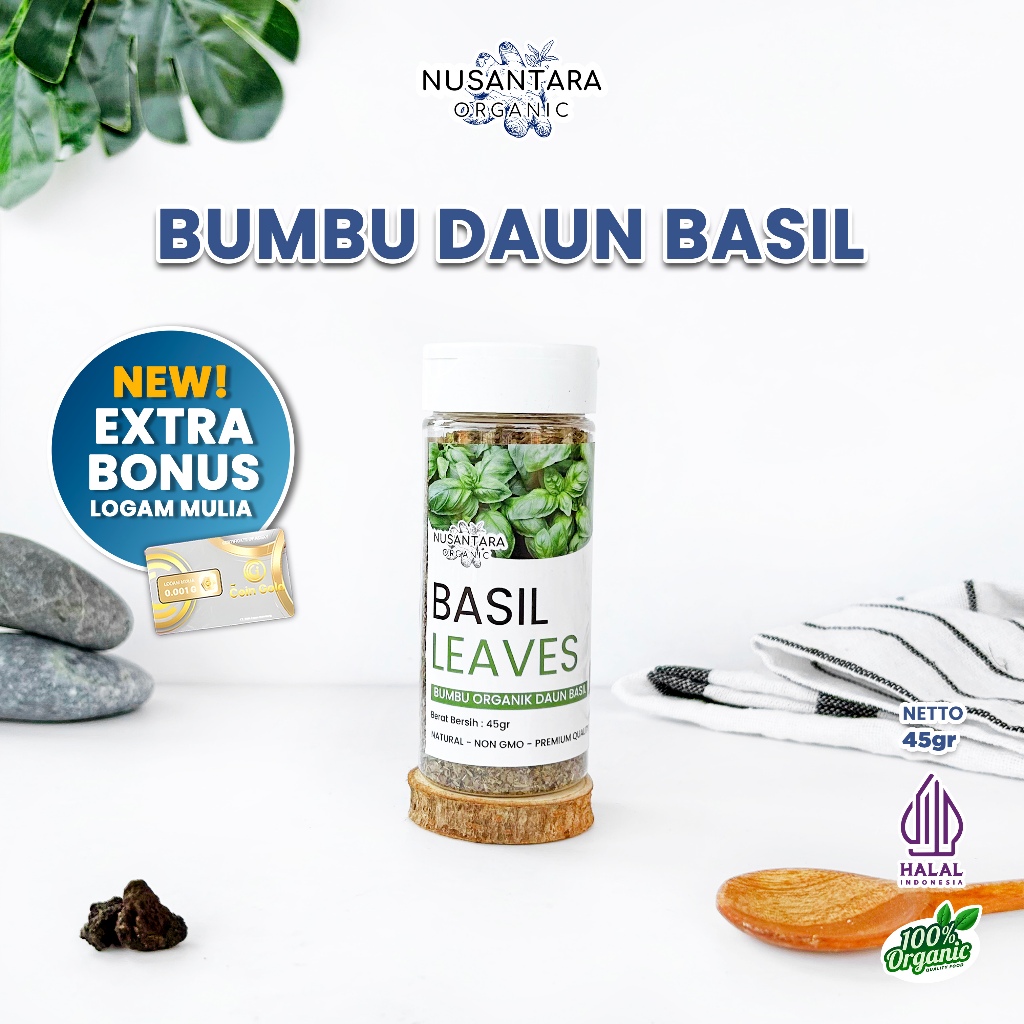 

Nusantara Organic Daun Basil Kering Dried Leaf Organik Asli Bumbu Dapur Masakan Instan 45gr