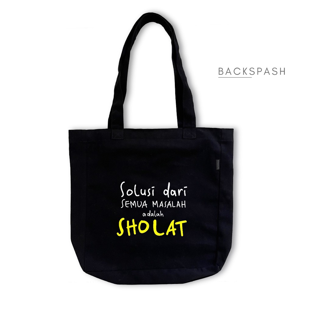 Tote bag Kanvas Hitam Resleting Qoutes Kata Kata Islami C2 - Tas Totebag Kuliah Pria Wanita TKH