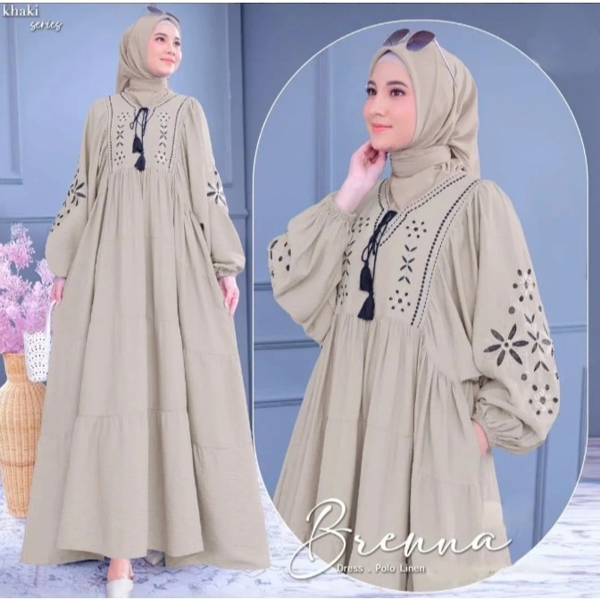 Brenna Dress Baju Gamis Kondangan Bordir Polos M L XL Gamis Hitam Model Terbaru 2025 Viral Bisa COD
