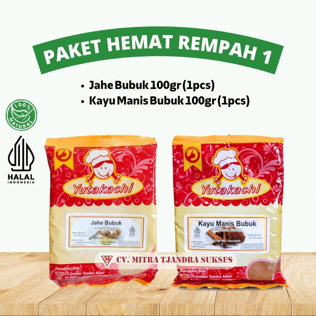 

PAKET HEMAT REMPAH 1 / Kayu Manis Bubuk (1pcs), Jahe Bubuk (1pcs) 100Gr / Paket Hemat Rempah Yutakachi Bumbu dan Rempah Bubuk