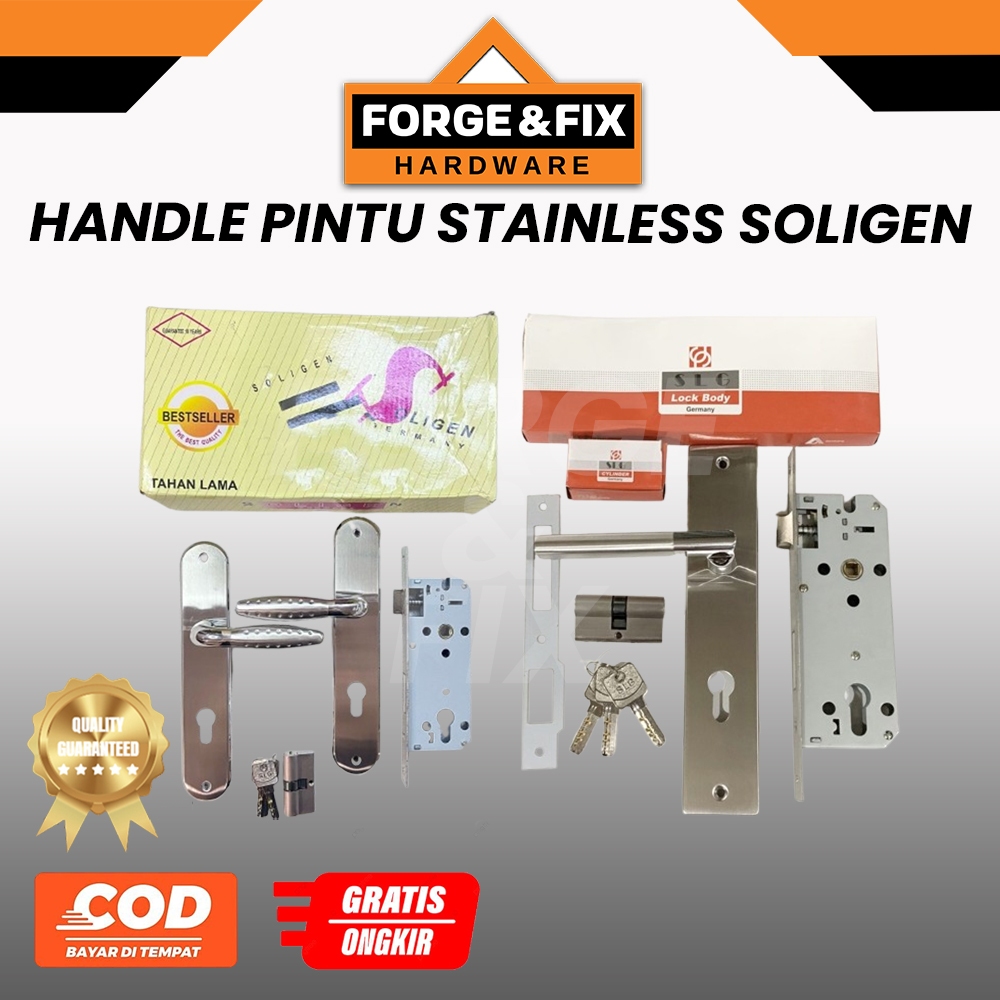 SOLIGEN SLG Handle Gagang Kunci Pintu Besar Stainless SUS304 Kotak / Bulat SET
