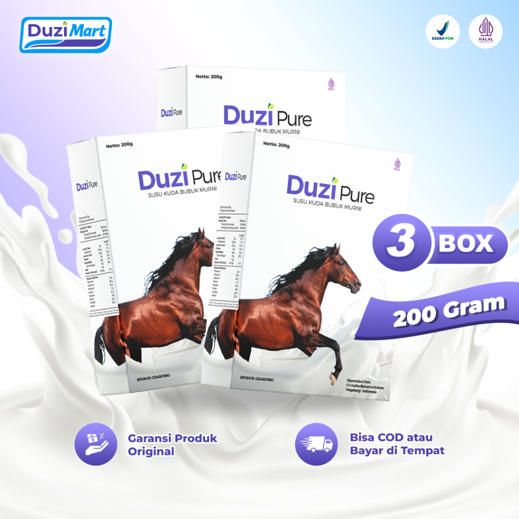 

Duzi Pure - Susu Kuda Herbal Lombok Bubuk 200 Gram 3 Box - Duzimart